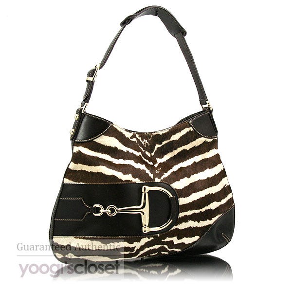 Gucci Zebra Print Pony Hair Horsebit Hobo Bag
