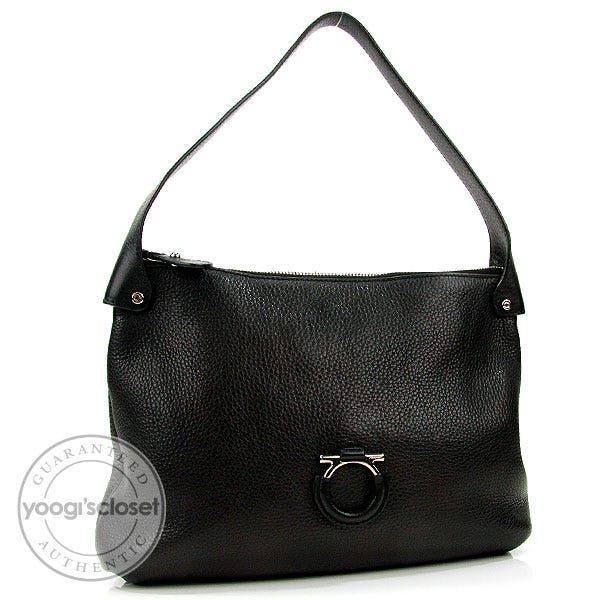 Salvatore Ferragamo Black Calfskin Leather Lina Hobo Bag