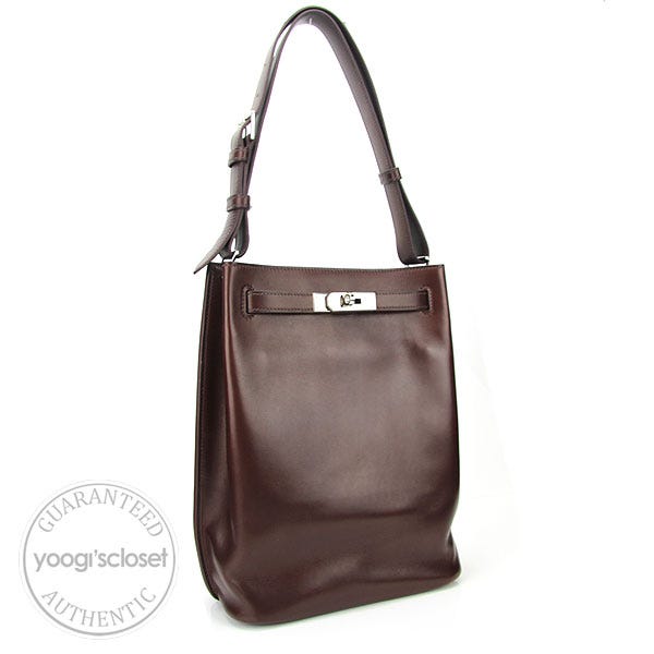 Hermes 22cm Havane Evercalf Leather Palladium Hardware So Kelly Bag