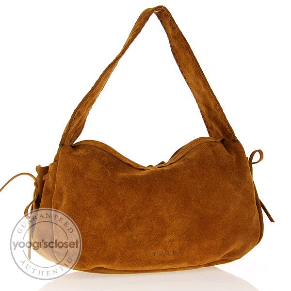 Prada Light Brown Suede Small Shoulder Bag