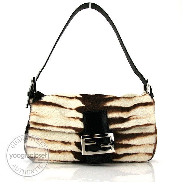 Fendi Limited Edition Animal Print Pony Hair Baguette Bag