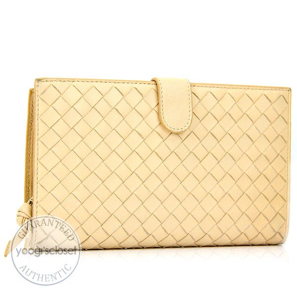 Bottega Veneta Cream Woven Leather French Large Wallet