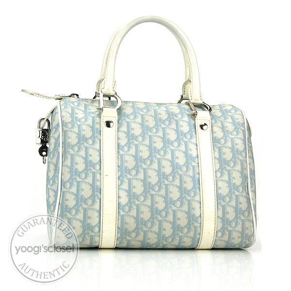 Christian Dior Light Blue Logo Medium Boston Bag