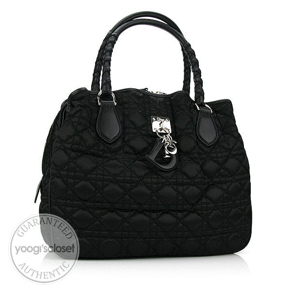 Christian Dior Black Charming Cannage Quilted Satin Large Shoulder Bag