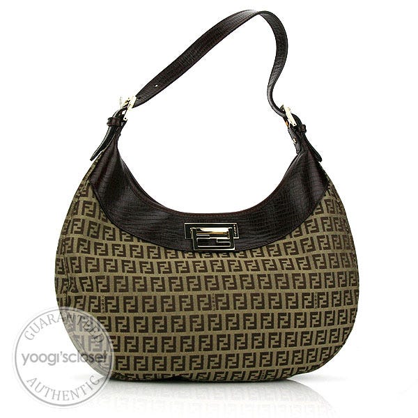 FENDI-Zucchino-Canvas-Leather-Shoulder-Bag-Black-8BR552