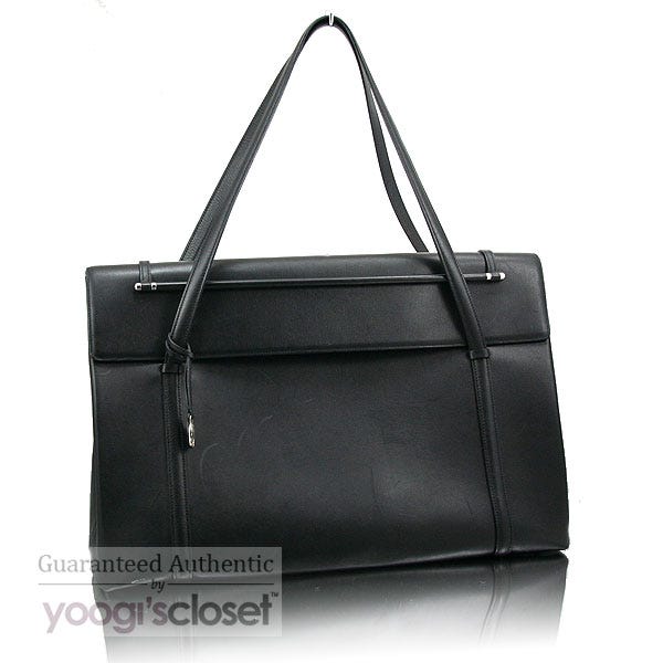 Cartier Black Leather Cabochon Flap Large Bag