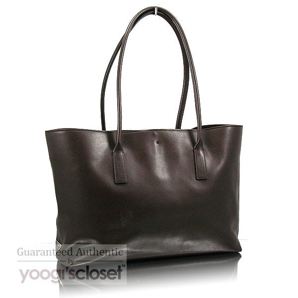 Prada Dark Brown Leather Vitello Chic Tote Bag BR0758 - Yoogi's Closet