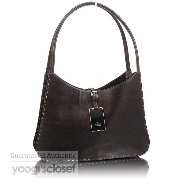 Gucci Dark Brown Leather Topstitch Shoulder Bag