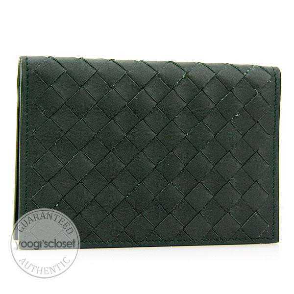 Bottega Veneta Dark Green Intrecciato Leather Woven Card Holder