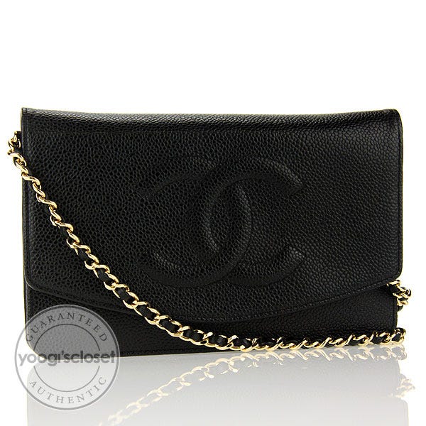 Chanel Black Caviar Leather Wallet on Chain Clutch Bag - Yoogi's Closet
