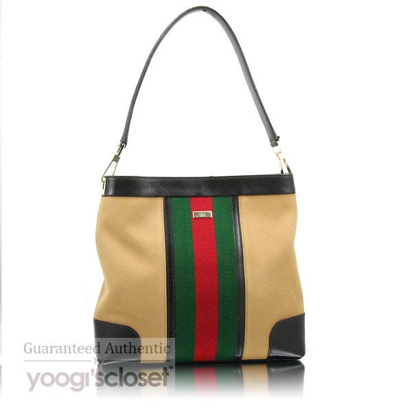 Gucci Beige Signature Stripe Canvas Shoulder Bag