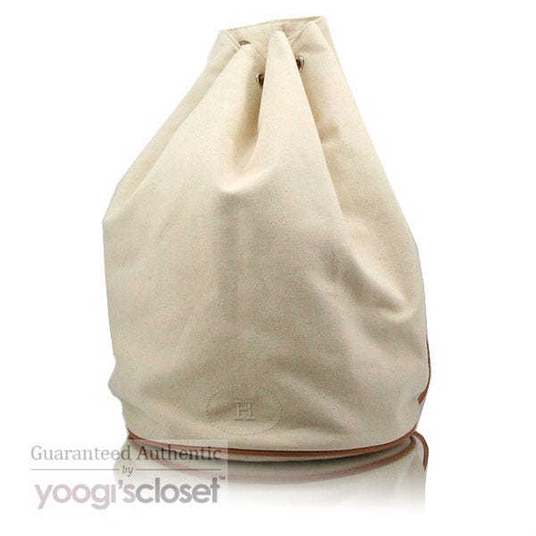 Hermes Cream Canvas Drawstring Sac Bag