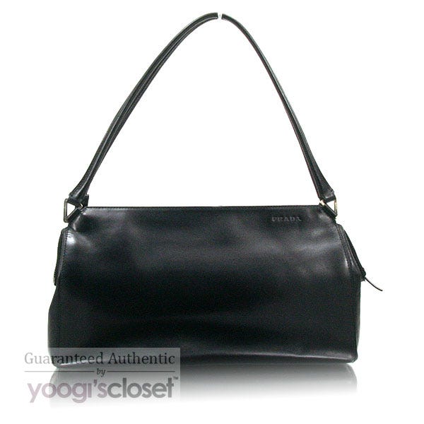 Prada Black Leather Grommet Shoulder Bag BR2436 - Yoogi's Closet
