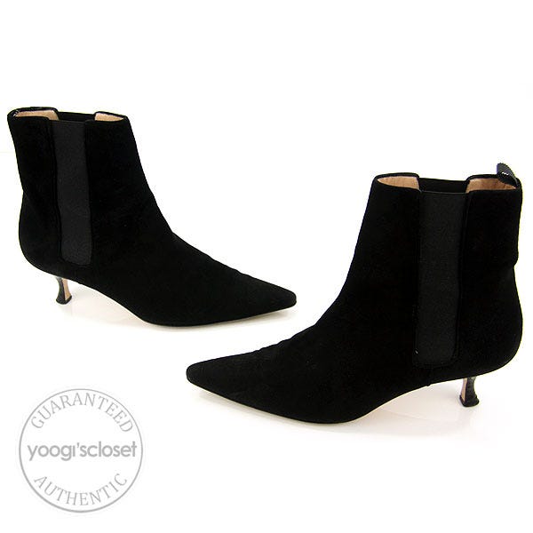 Manolo Blahnik Black Suede Shot Ankle Boots Size 11