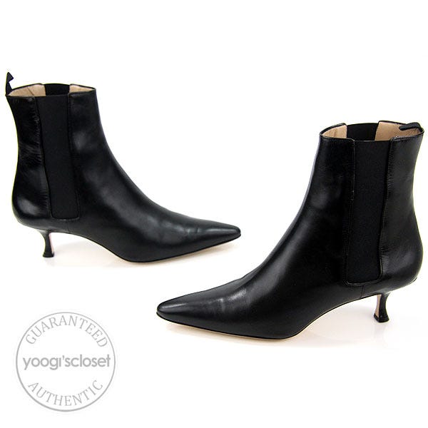 Manolo Blahnik Black Calf Leather Shot Ankle Boots Size 11