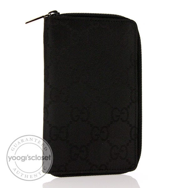 Gucci Black GG Nylon Zip Small Ring Agenda