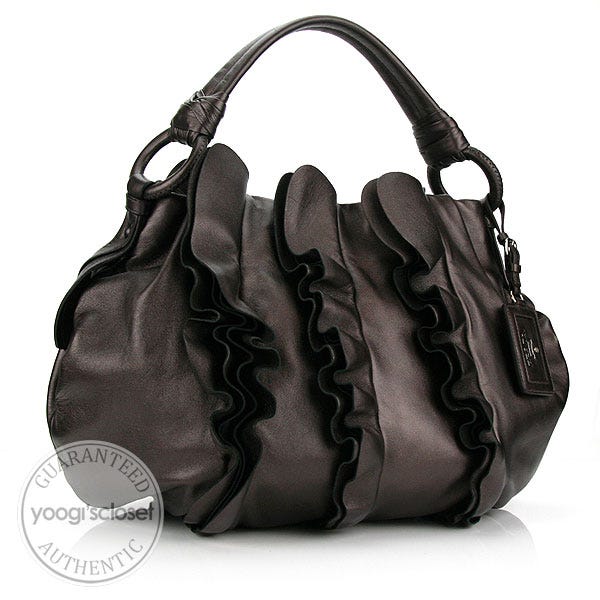Prada Grafite Mordore Nappa Ruffle Shoulder Bag BR3993