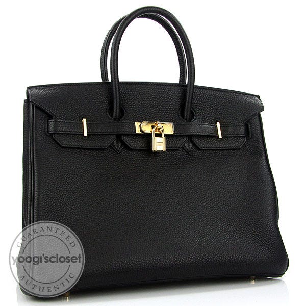 Hermes 35cm Black Clemence Leather Gold Hardware Birkin Bag