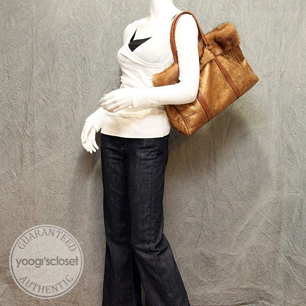 Prada Gold Distressed Sheepskin with Crocodile and Mink