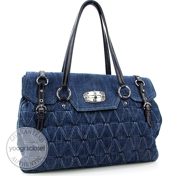 Miu Miu Blue Denim Shopping Pattina Large Tote Bag RR1700