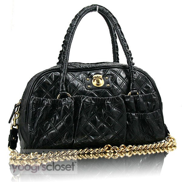 Marc Jacobs Black Quilted Calfskin Stam Bowler Bag