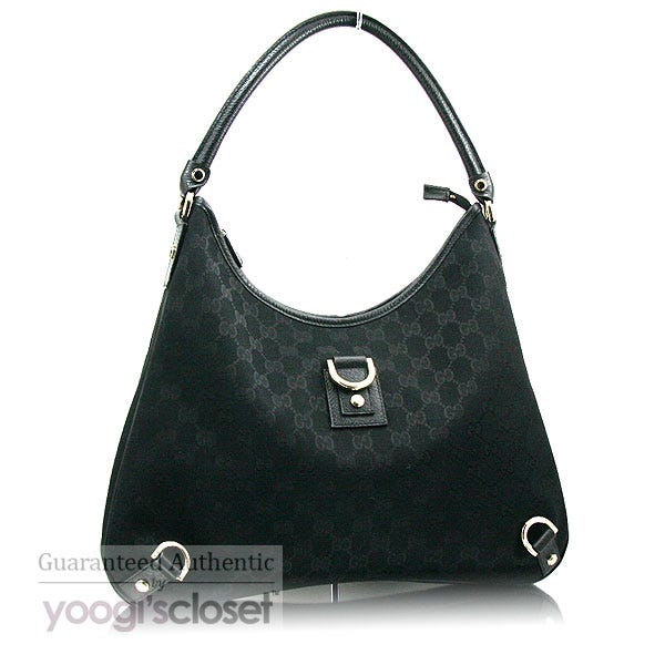 Gucci Black GG Fabric Abbey Large Hobo Bag