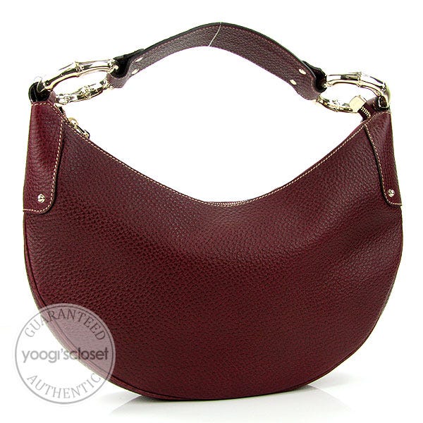Gucci Bordeaux Leather Bamboo Ring Hobo Bag