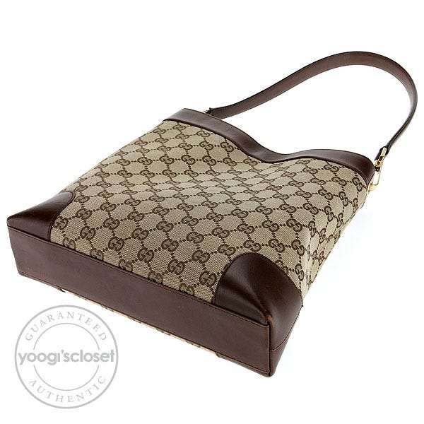 Gucci Beige/Ebony GG Fabric Small Shoulder Bag | Yoogi's Closet Gucci Beige/Ebony GG Fabric Small Shoulder Bag | Yoogi's Closet