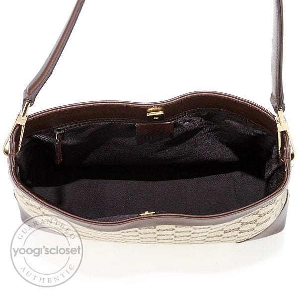 Gucci Beige/Ebony GG Fabric Small Shoulder Bag | Yoogi's Closet Gucci Beige/Ebony GG Fabric Small Shoulder Bag | Yoogi's Closet