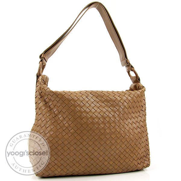 Bottega Veneta Tan Intrecciato Woven Nappa Pyramid Bag