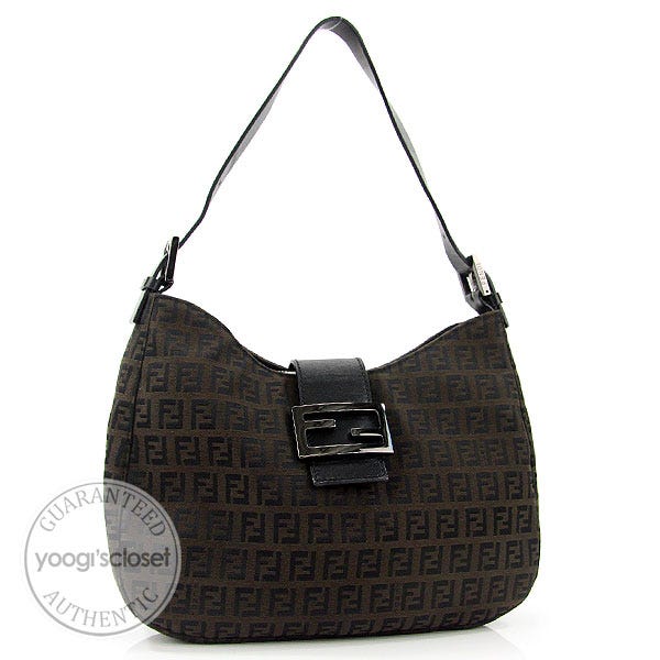 Fendi Brown/Black Zucchino Canvas Medium Shoulder Bag - 8BR036