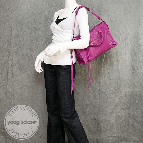 セール!!BALENCIAGA★678377 Balenciaga Purple Lambskin Leather Motorcycle Part Time Bag
