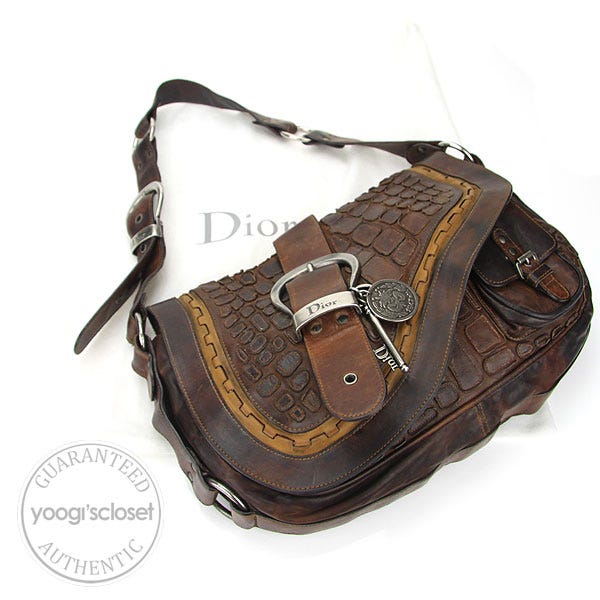 Christian Dior Limited Edition Brown Croc-Embroidered Leather