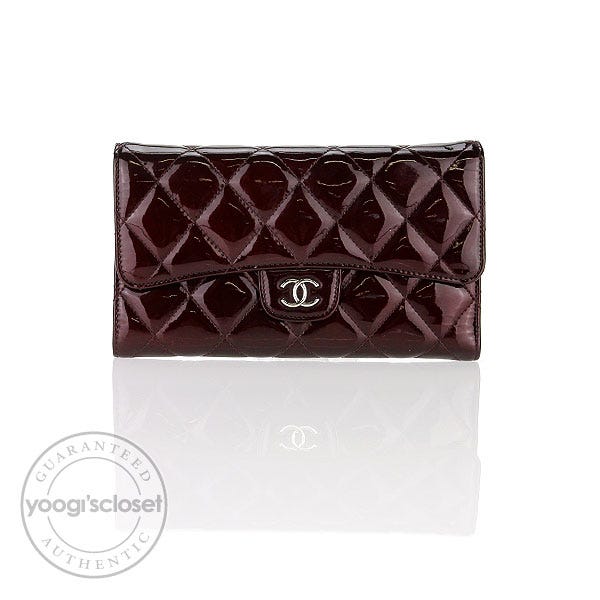 Chanel Bordeaux Quilted Patent Leather Long Flap Wallet