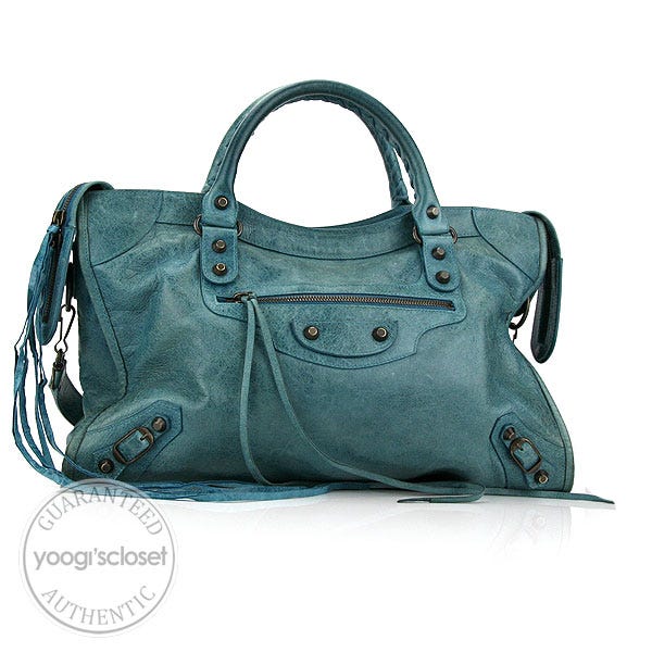 Balenciaga Aquamarine Chevre Motorcycle City Bag