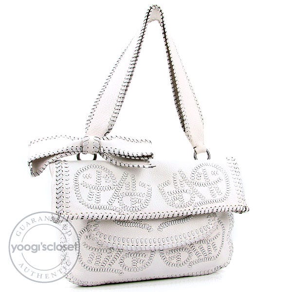 Valentino Garavani White Leather Embroidered Bow Shoulder Bag