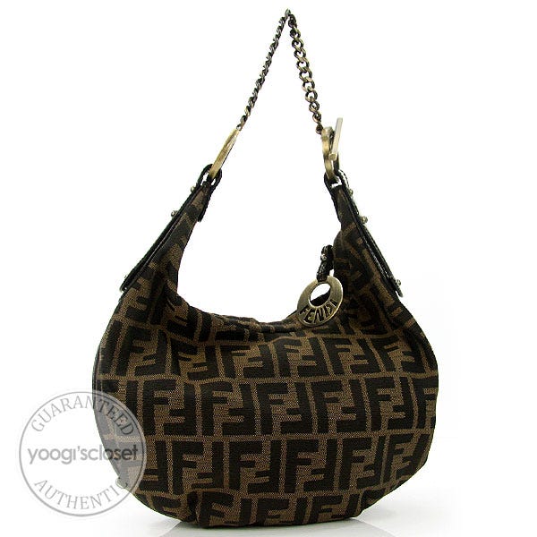 Fendi Tobacco Zucca Canvas Chef Chain Small Hobo Bag - 8BR473