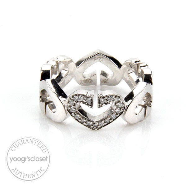 Cartier 18K White Gold Hearts of Cartier Ring with Diamonds Size 6.75