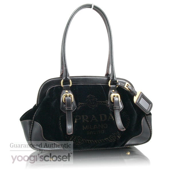 Prada Black Velluto Jacquar Velvet Frame Bag BR3509