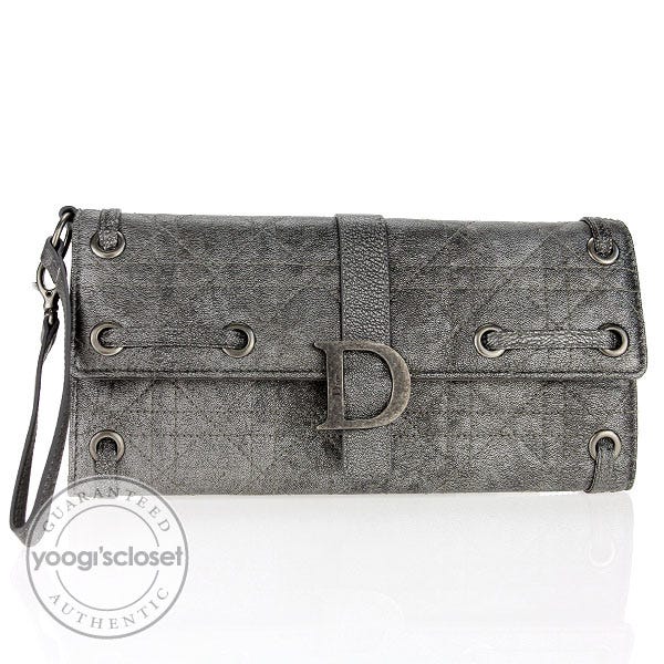 Christian Dior Argent Vieilli Cannage Quilted Leather Clutch Bag