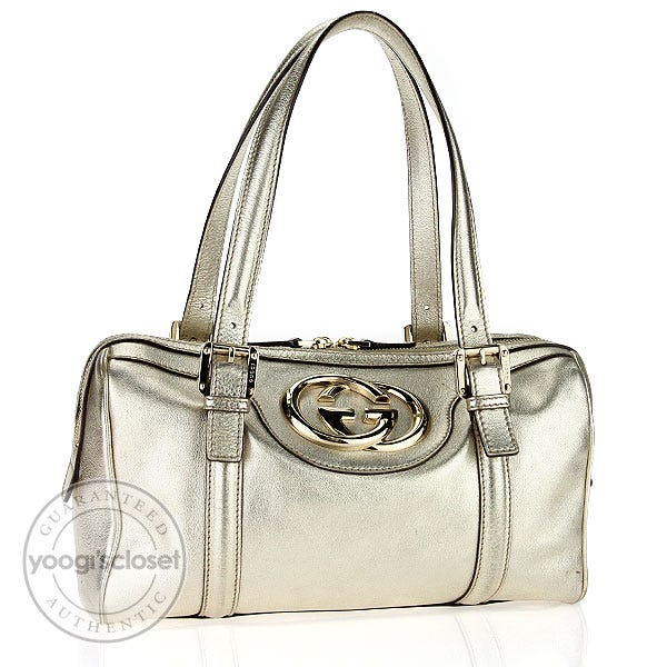 Gucci Gold Metallic Leather "Britt" Medium Boston Bag