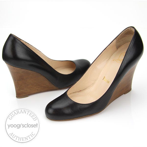 Christian Louboutin Black Leather Wedges Size 9.5
