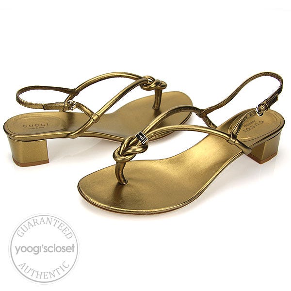 Gucci Gold Leather Thong Sandals Size 10