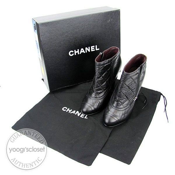 Chanel Grey/Black Wool Fabric And Leather CC Ankle Boots Size 37.5