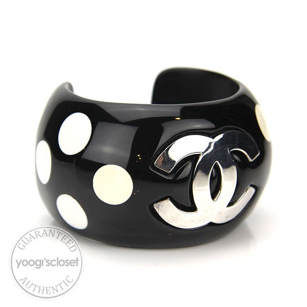 Chanel Black Ceramic Dot Logo Cuff Bracelet