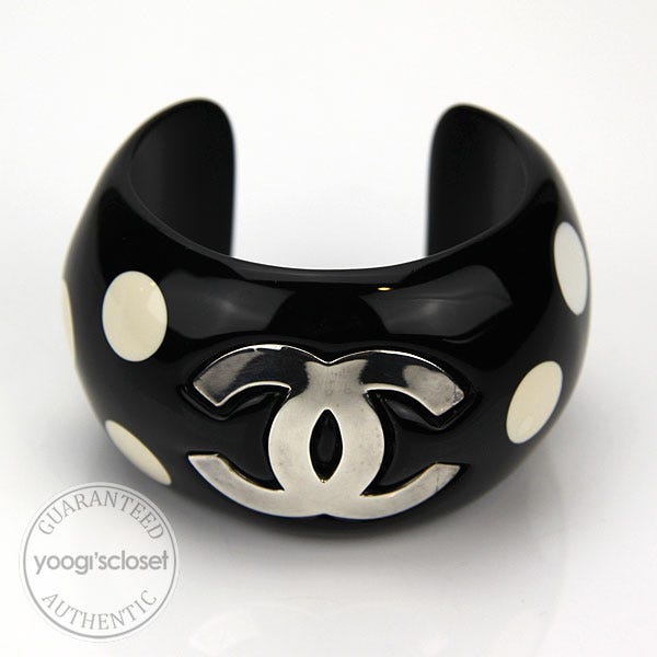 Chanel Black Ceramic Dot Logo Cuff Bracelet | Yoogi's Closet