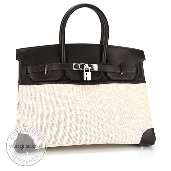 Hermes 35cm Chocolate Swift Leather with Toile and Palladium