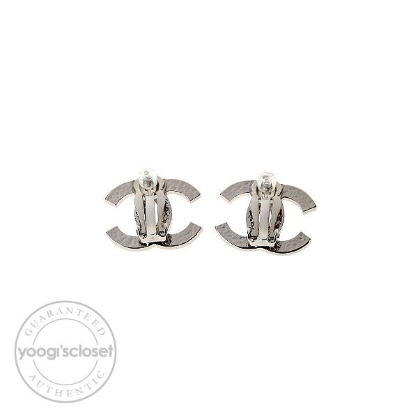 Chanel Swarovski Silver CC Logo Boucles Oreille Earrings - Yoogi's Closet