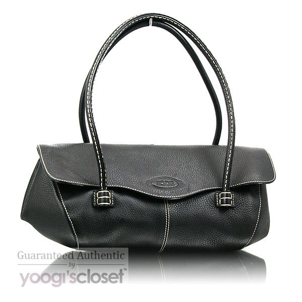 Tod's Black Leather Corniche Wave East-West Shoulder Bag | Yoogi's ...