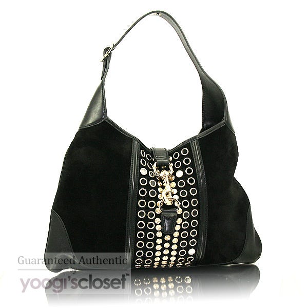 Gucci Black Suede Jackie O Bouvier Studded Hobo Bag